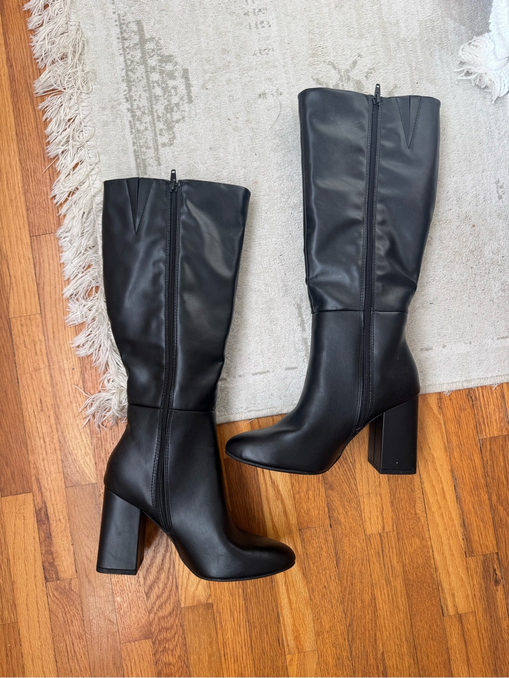 Justfab Classic Black Mid-Calf Block Heel Boots